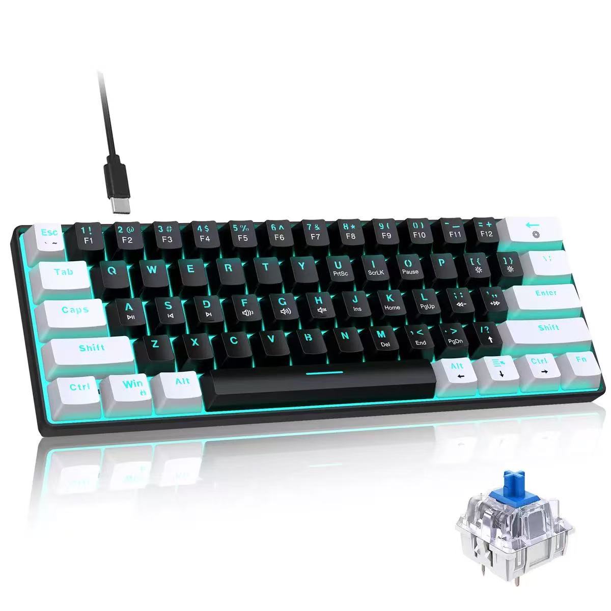 Keyboard Gaming Blue Switch - 60% Keyboard Mekanik, Keyboard Gaming Dengan